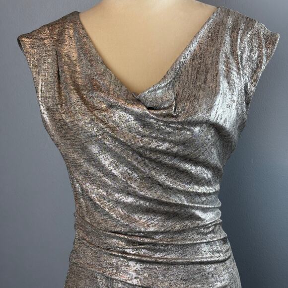 Vince Camuto Metallic Silver Drape Bodycon Dress Cap Sleeve Cocktail Sm. Holiday - Picture 3 of 8